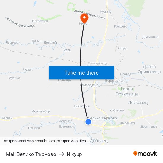 Мол Велико Търново / Mall Veliko Tarnovo to Nikyup map