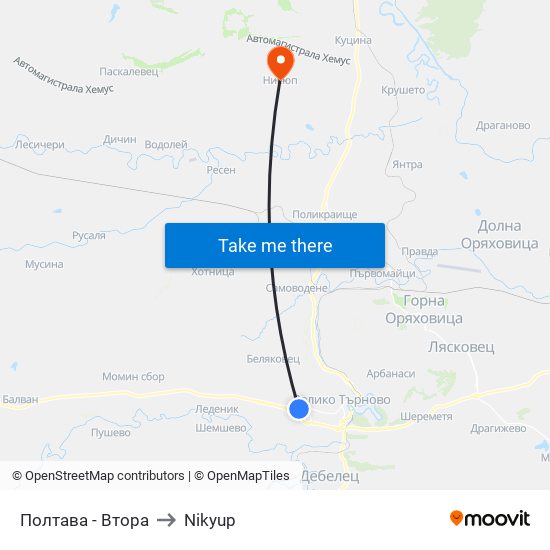 Полтава - Втора to Nikyup map