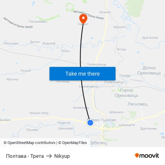 Полтава - Трета to Nikyup map
