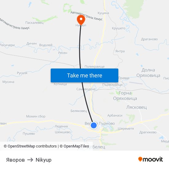 Яворов to Nikyup map