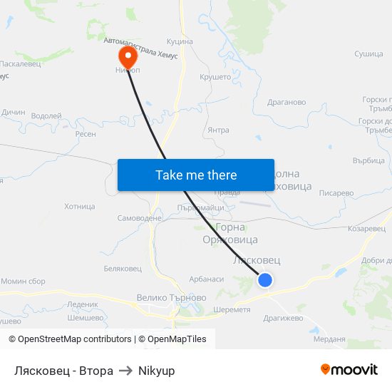 Лясковец - Втора to Nikyup map
