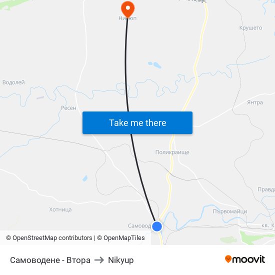 Самоводене - Втора to Nikyup map