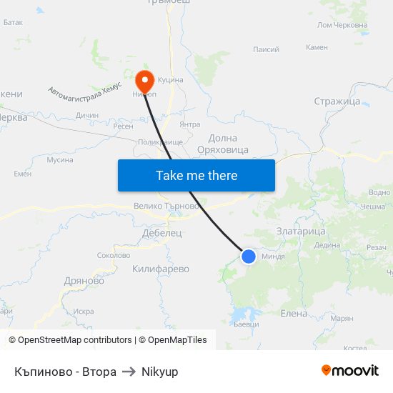 Къпиново - Втора to Nikyup map