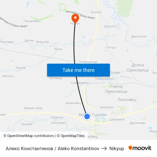 Алеко Константинов / Aleko Konstantinov to Nikyup map