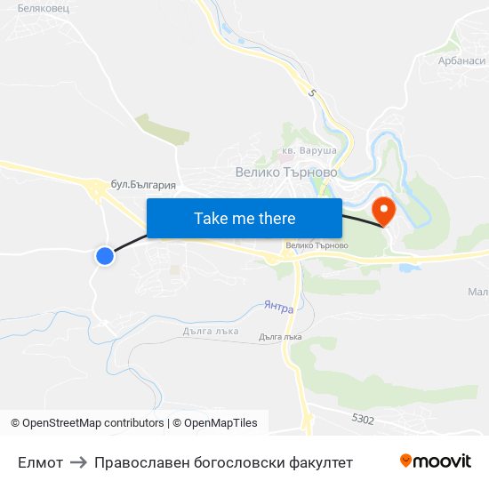 Елмот to Православен богословски факултет map