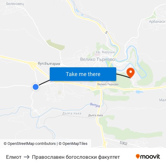 Елмот / Elmot to Православен богословски факултет map