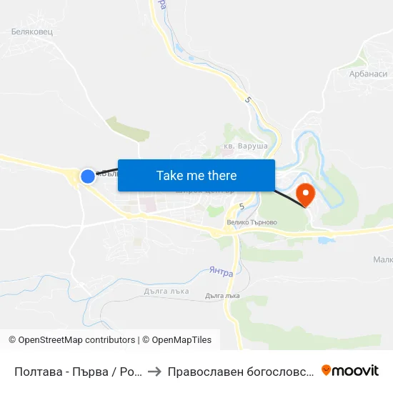 Полтава - Първа / Poltava - First to Православен богословски факултет map