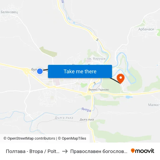 Полтава - Втора / Poltava - Second to Православен богословски факултет map