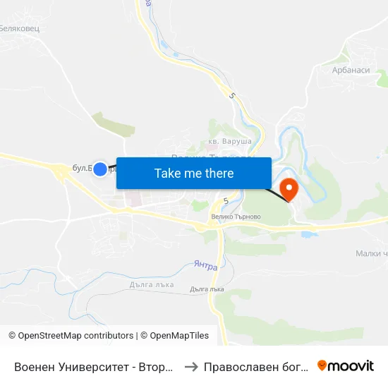 Военен Университет - Втора / Military University - Second to Православен богословски факултет map
