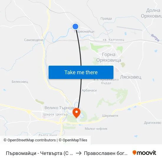 Първомайци - Четвърта (С У М) / Parvomaytsi - Fourth to Православен богословски факултет map