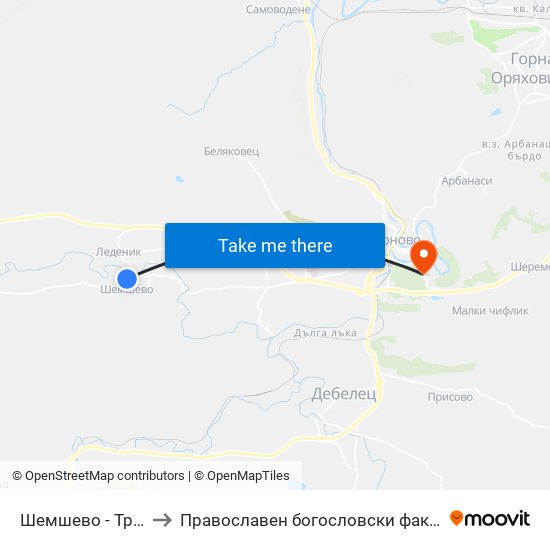 Шемшево - Трета / Shemshevo - Third to Православен богословски факултет map