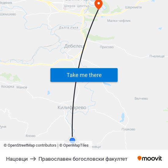 Нацовци to Православен богословски факултет map