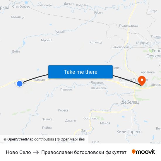 Ново Село / Novo Selo to Православен богословски факултет map