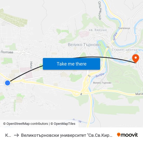 Качица to Великотърновски университет "Св.Св.Кирил и Методий" (University of Veliko Tarnovo Sv.sv.Kiril i Met map