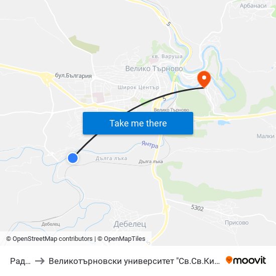 Радиозавод / Radio Plant to Великотърновски университет "Св.Св.Кирил и Методий" (University of Veliko Tarnovo Sv.sv.Kiril i Met map