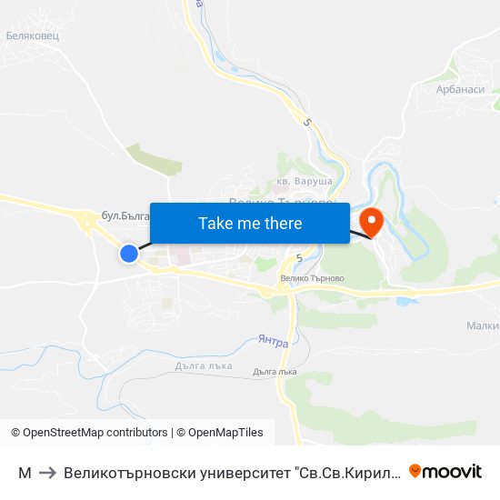 Мтс to Великотърновски университет "Св.Св.Кирил и Методий" (University of Veliko Tarnovo Sv.sv.Kiril i Met map