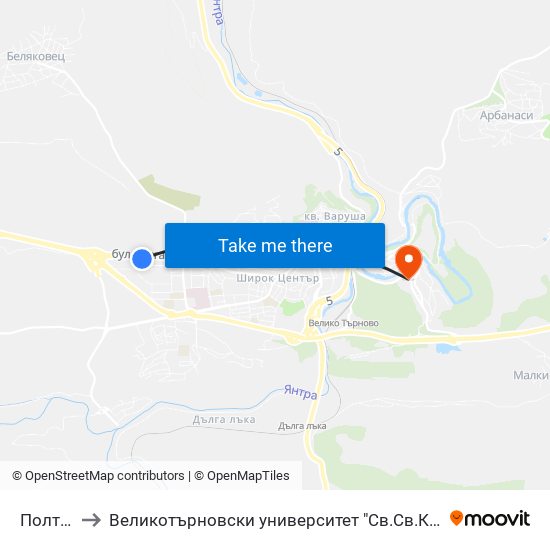 Полтава - Втора to Великотърновски университет "Св.Св.Кирил и Методий" (University of Veliko Tarnovo Sv.sv.Kiril i Met map