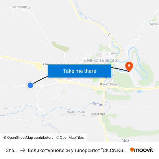 Зпз - Първа to Великотърновски университет "Св.Св.Кирил и Методий" (University of Veliko Tarnovo Sv.sv.Kiril i Met map