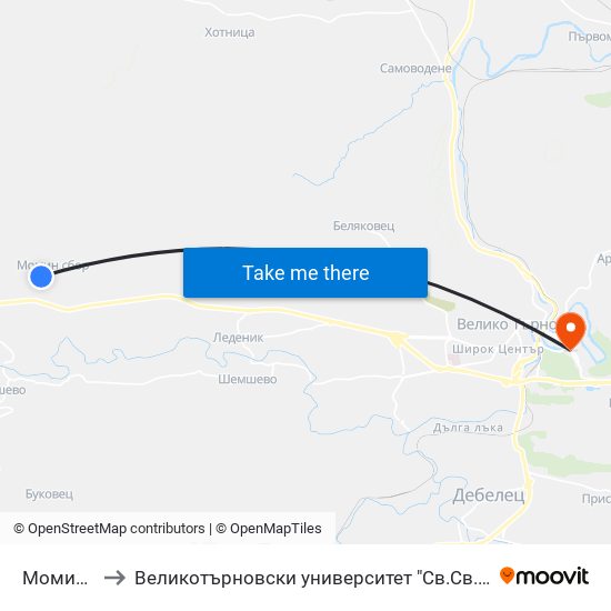 Момин Сбор - Втора / Momin Sbor - Second to Великотърновски университет "Св.Св.Кирил и Методий" (University of Veliko Tarnovo Sv.sv.Kiril i Met map
