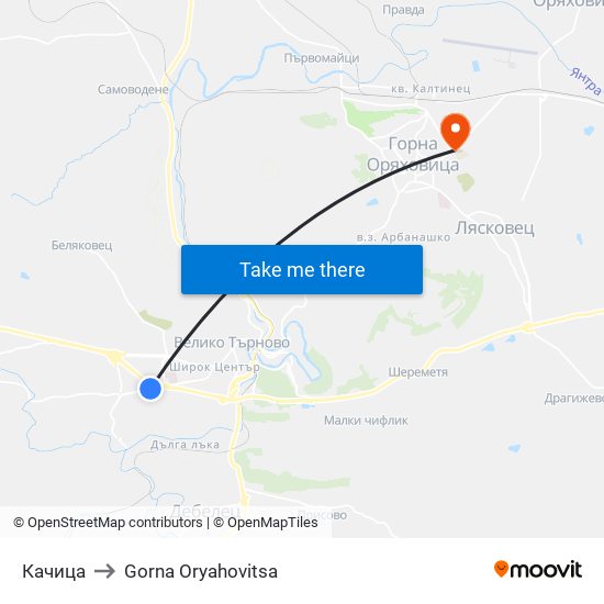 Качица / Kachitsa to Gorna Oryahovitsa map