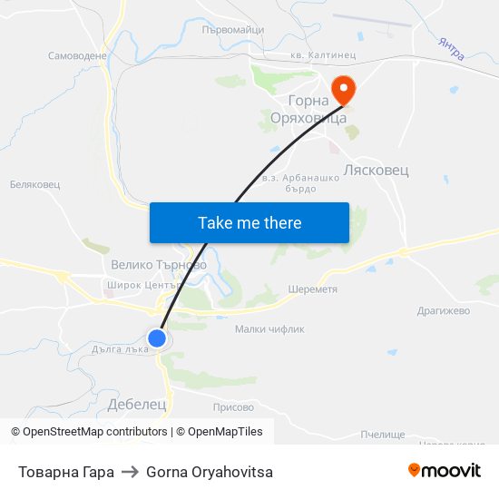 Товарна Гара to Gorna Oryahovitsa map