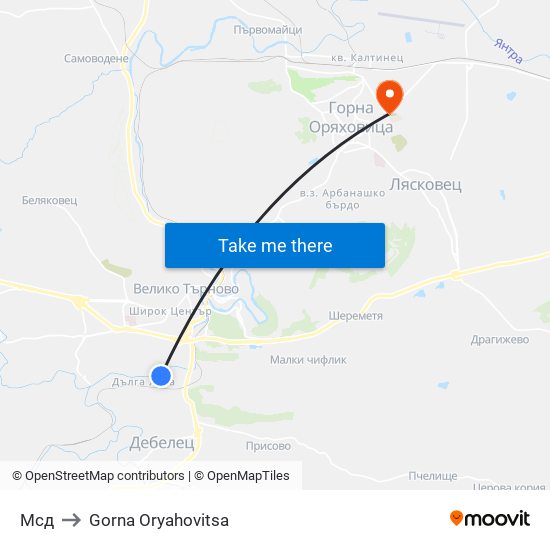 Мсд / Msd to Gorna Oryahovitsa map