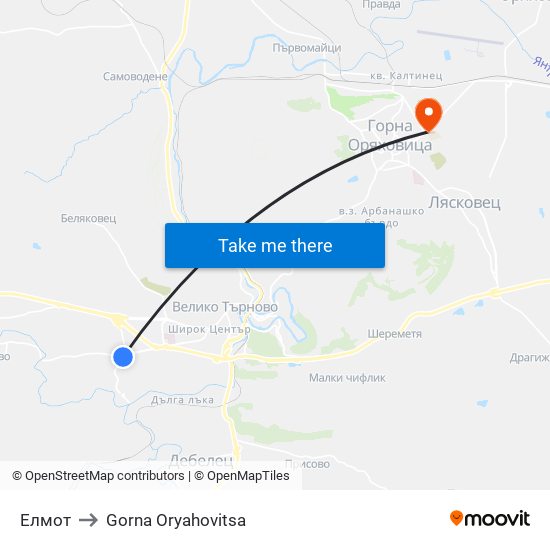 Елмот / Elmot to Gorna Oryahovitsa map