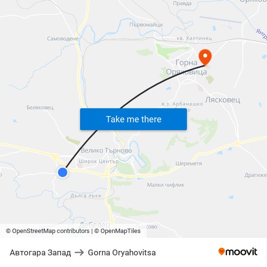 Автогара Запад to Gorna Oryahovitsa map
