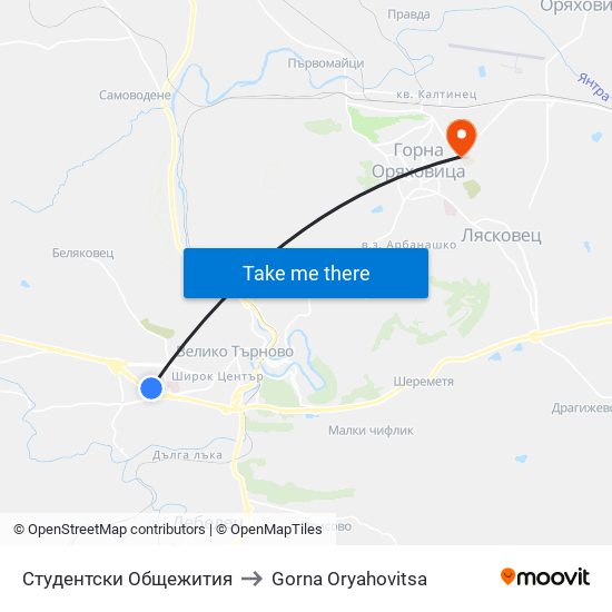 Студентски Общежития to Gorna Oryahovitsa map
