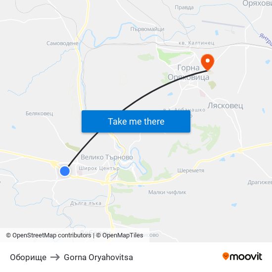 Оборище / Oborishte to Gorna Oryahovitsa map