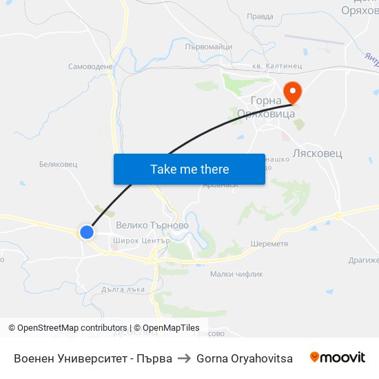 Военен Университет - Първа to Gorna Oryahovitsa map