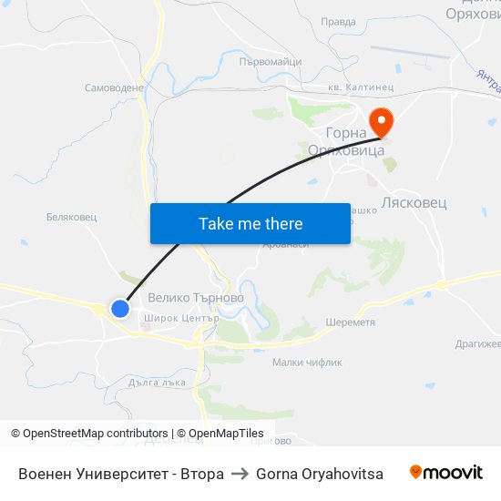 Военен Университет - Втора to Gorna Oryahovitsa map