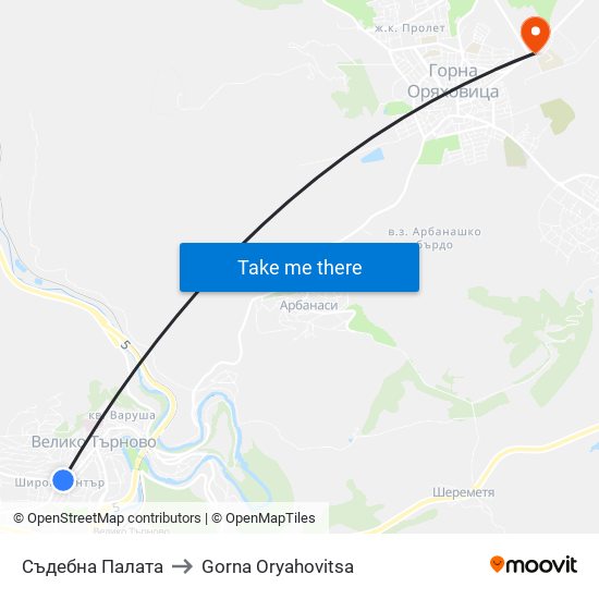 Съдебна Палата / Court Of Justice to Gorna Oryahovitsa map