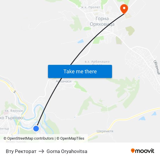 Вту Ректорат to Gorna Oryahovitsa map