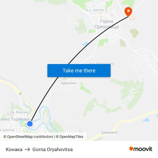 Конака / Konaka to Gorna Oryahovitsa map