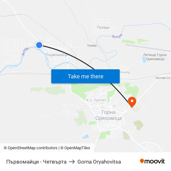 Първомайци - Четвърта to Gorna Oryahovitsa map