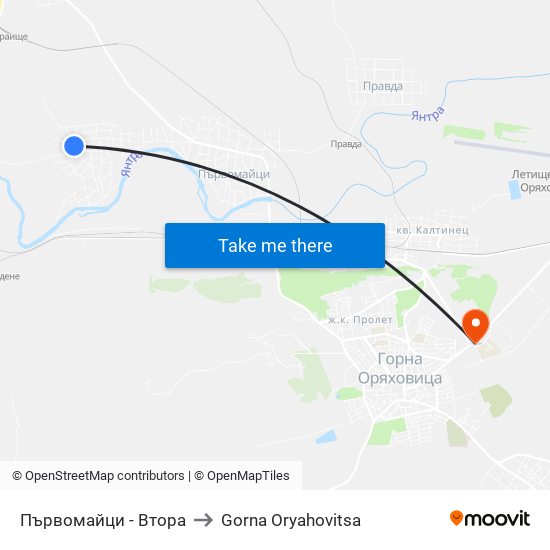 Първомайци - Втора to Gorna Oryahovitsa map