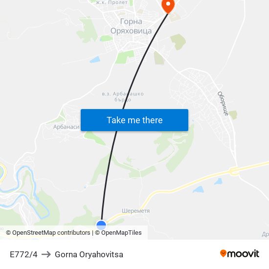 Е772/4 to Gorna Oryahovitsa map