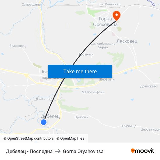 Дебелец - Последна to Gorna Oryahovitsa map