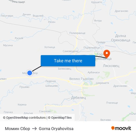 Момин Сбор - Център / Momin Sbor - Centre to Gorna Oryahovitsa map