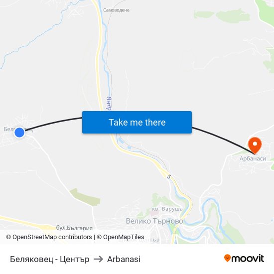 Беляковец - Център to Arbanasi map
