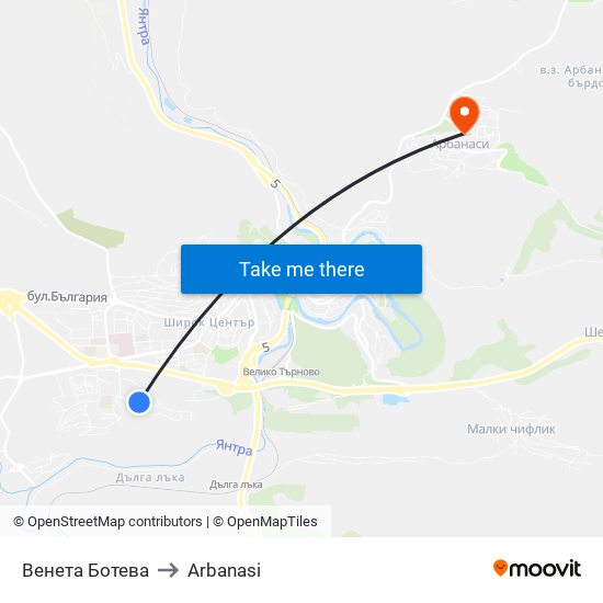 Венета Ботева to Arbanasi map