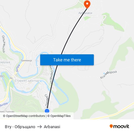 Вту - Обръщало / University Of Veliko Tarnovo - Terminus to Arbanasi map