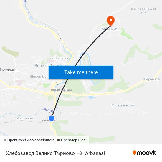 Хлебозавод Велико Търново / Veliko Tarnovo Bread Factory to Arbanasi map