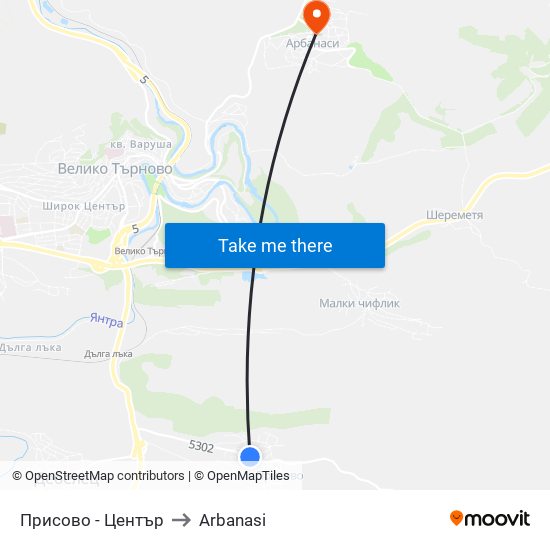 Присово - Център / Prisovo - Centre to Arbanasi map