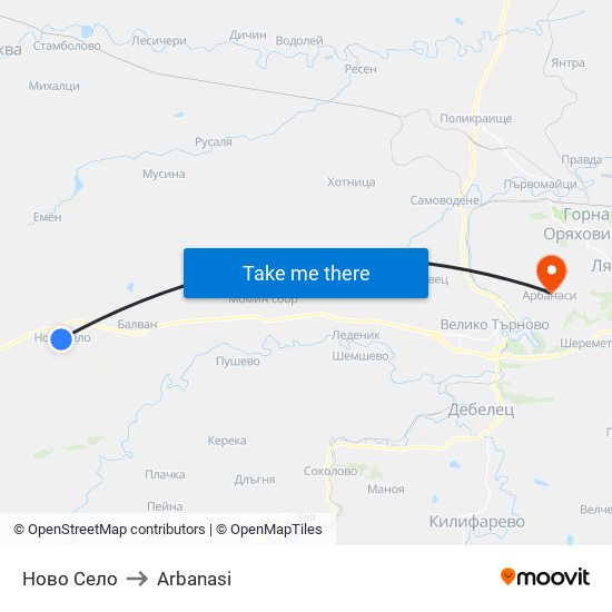 Ново Село / Novo Selo to Arbanasi map