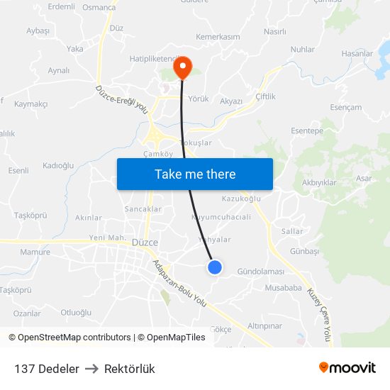 137 Dedeler to Rektörlük map