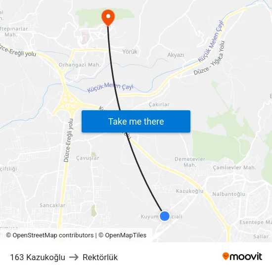163 Kazukoğlu to Rektörlük map
