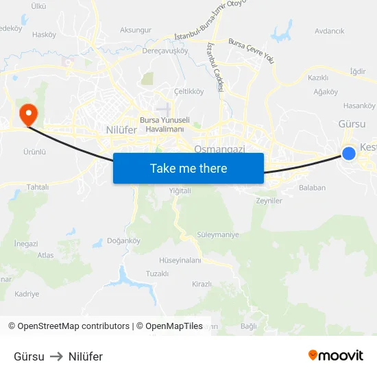 Gürsu to Nilüfer map