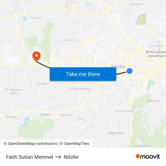 Fatih Sultan Mehmet to Nilüfer map